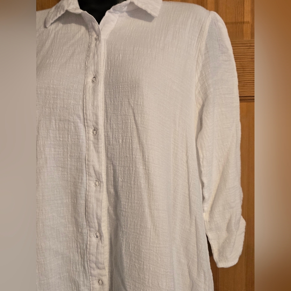 Stevie Hender White 100% Cotton Gauze Textured Dress Lightweight Size Small - Picture 6 of 8